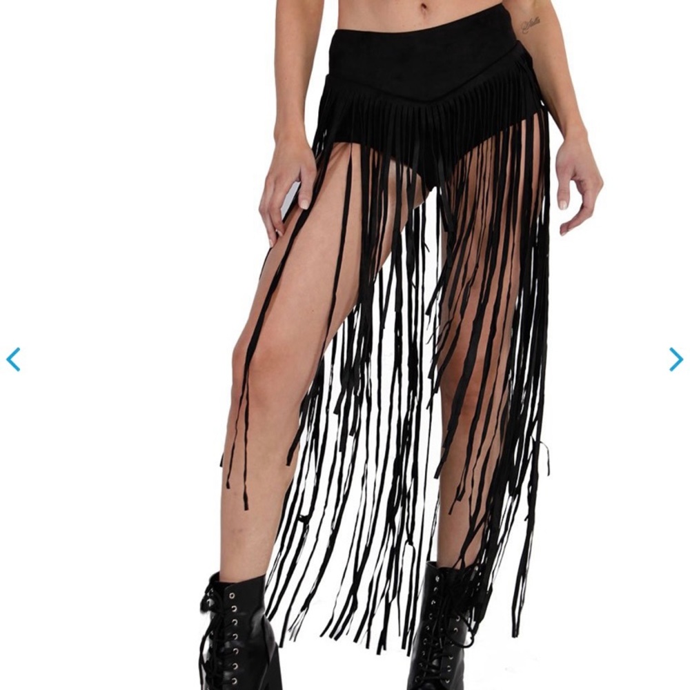 iHeartRaves suede fringe skirt